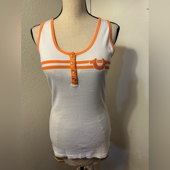 True Religion White Tank Top with Orange Accents - Picture 1 of 8